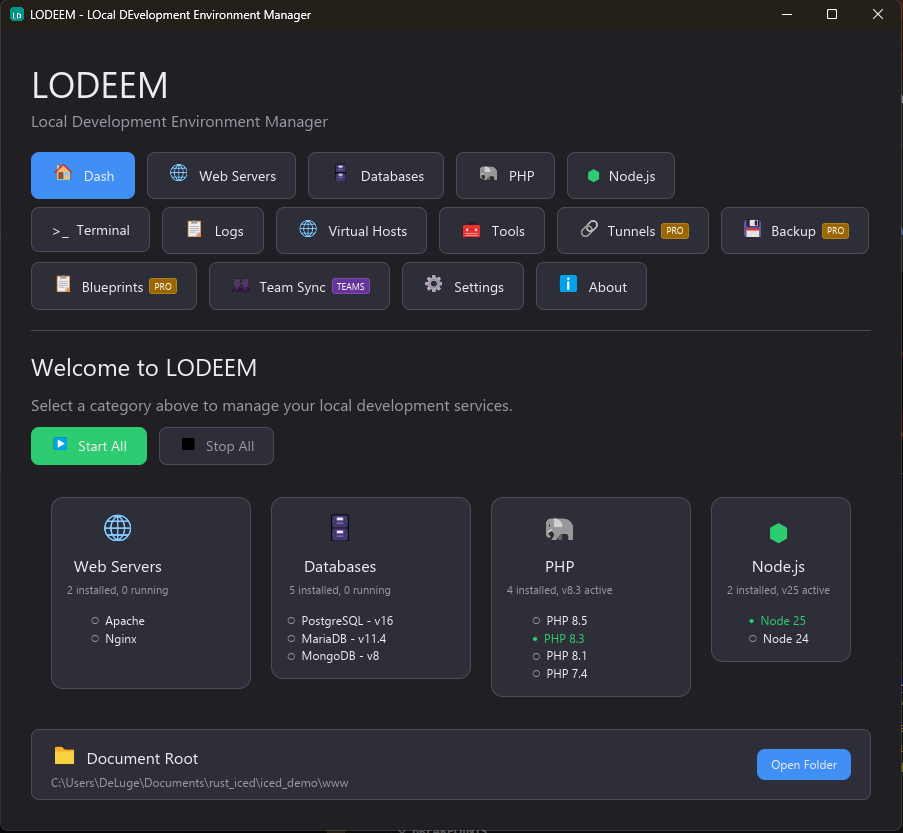 Captura del Panel de Control